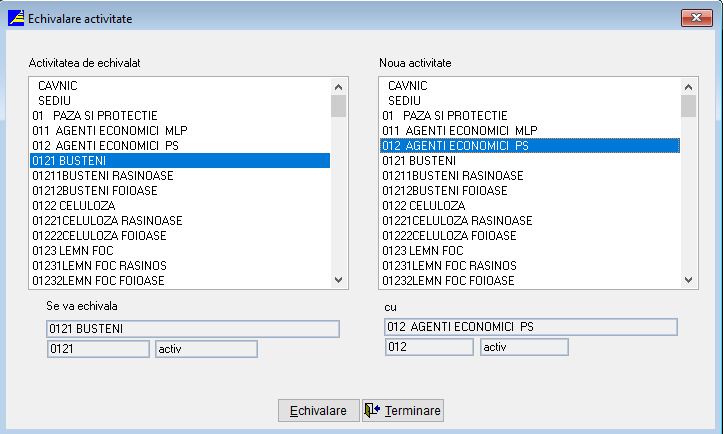 Echivalare Activitate