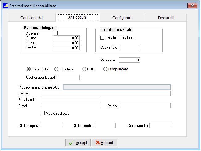 Contabilitate Precizari Alte Optiuni