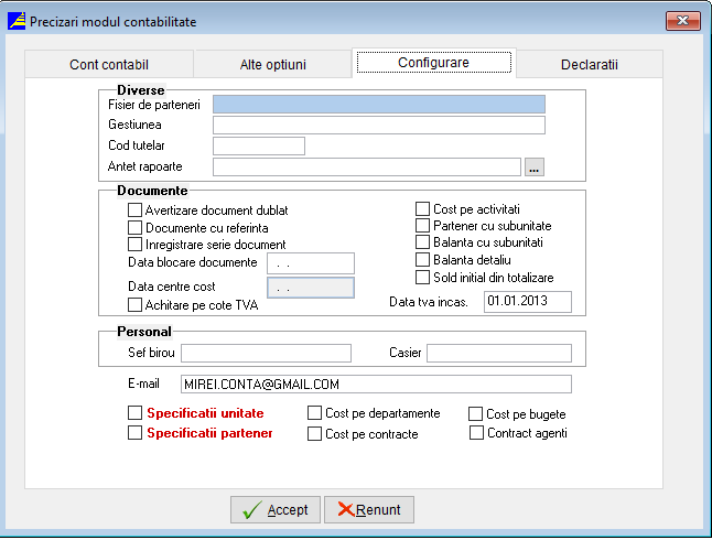 Contabilitate Precizari Configurare