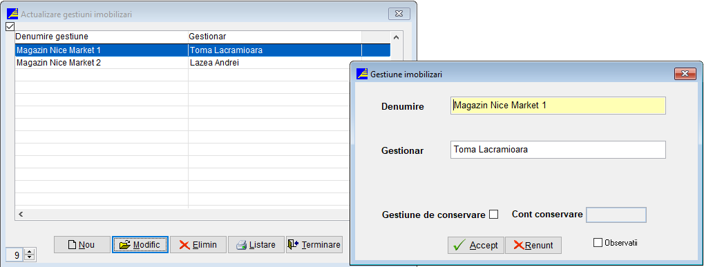 Creare Gestiune Imobilizari