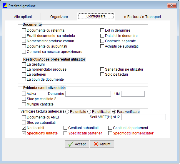 Precizari Configurare