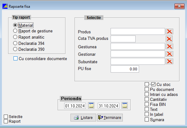 Rapoarte Fișă Material