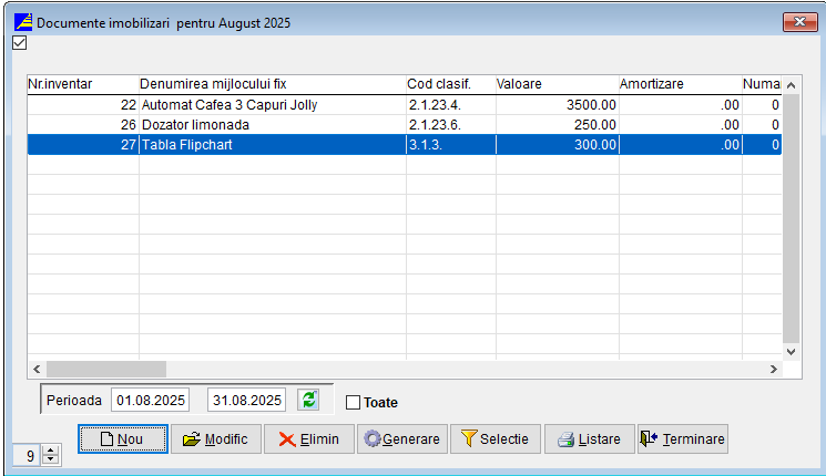 Lista Imobilizari Modificare Valoare