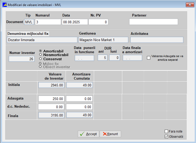 Formular Modificare Valoare